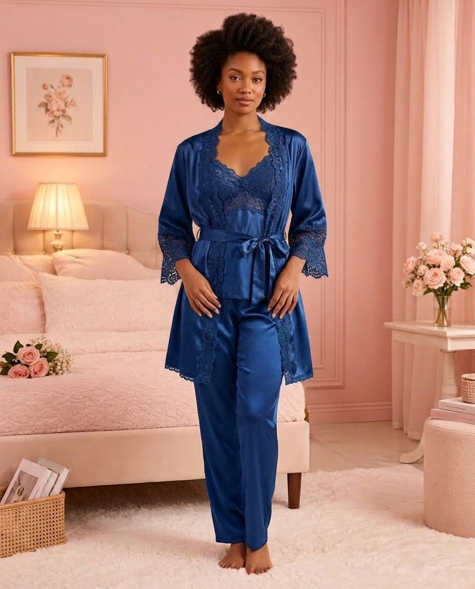 Flourish 6-Piece Padded Silk Satin Pajama Set Secretinner