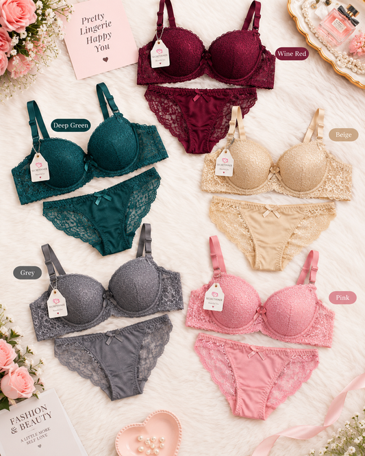 Beautiful Lace Padded Bra Set for Women Secretinner