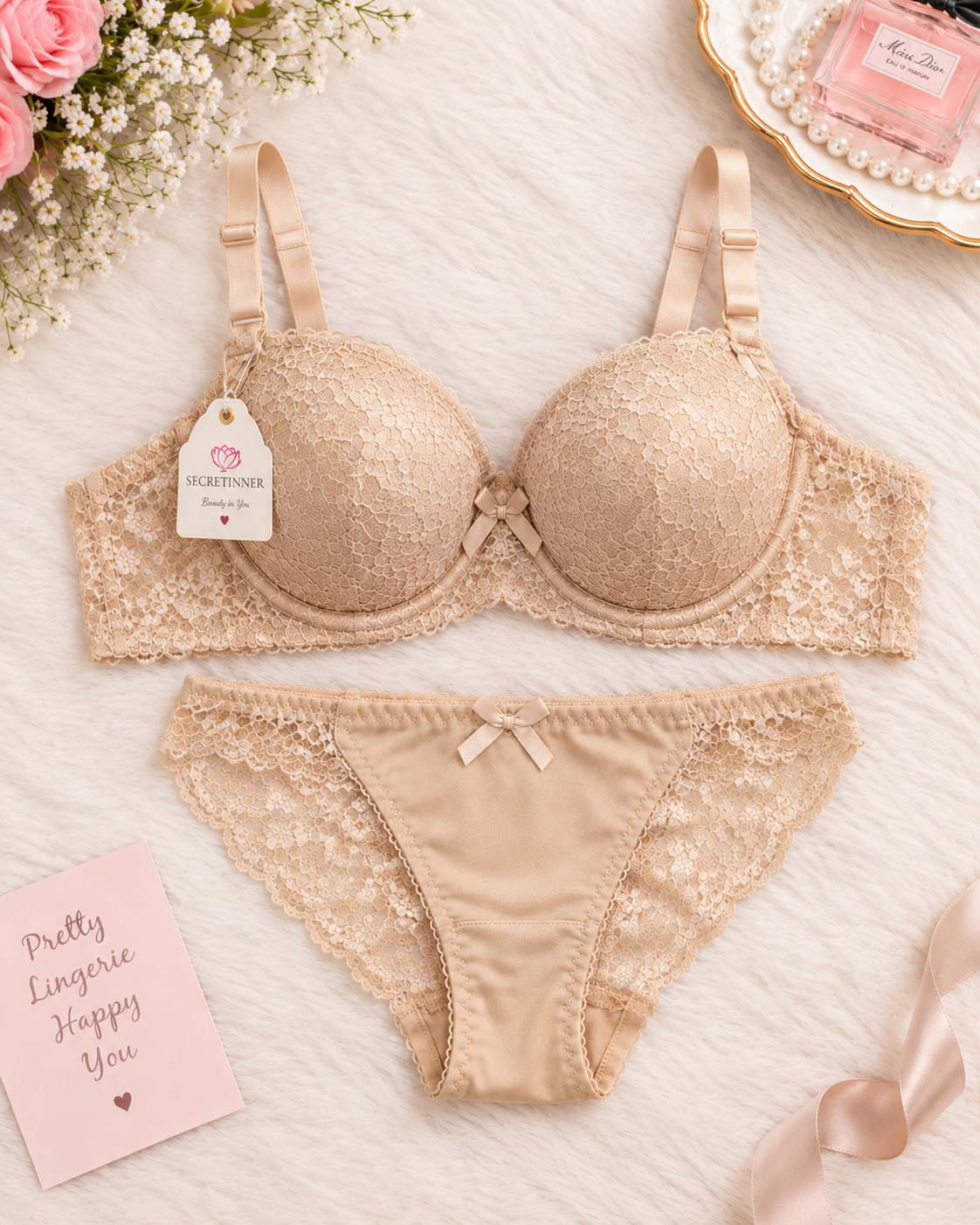 Beautiful Lace Padded Bra Set for Women Secretinner