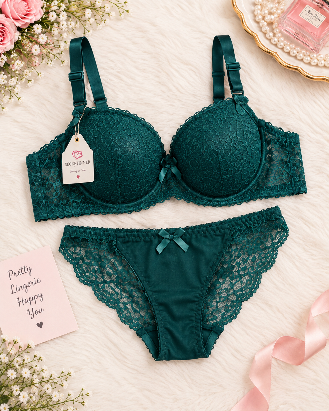 Beautiful Lace Padded Bra Set for Women Secretinner