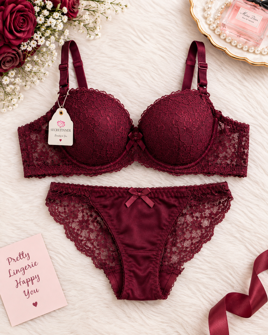 Beautiful Lace Padded Bra Set for Women Secretinner