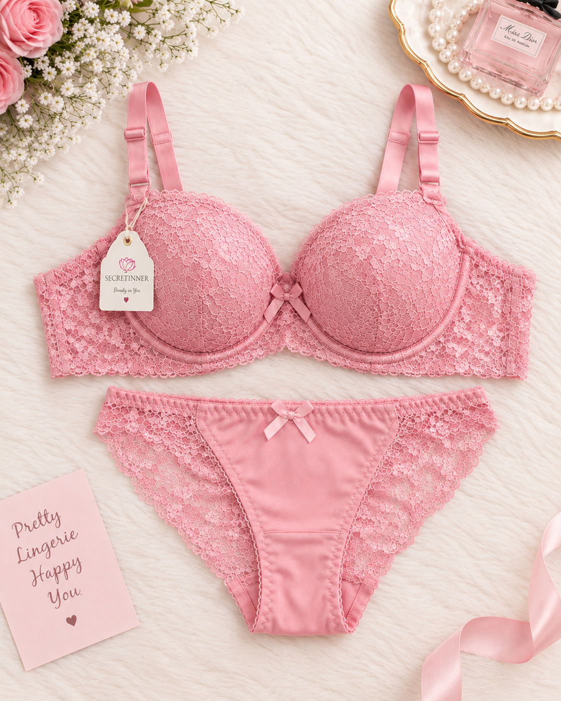 Beautiful Lace Padded Bra Set for Women Secretinner