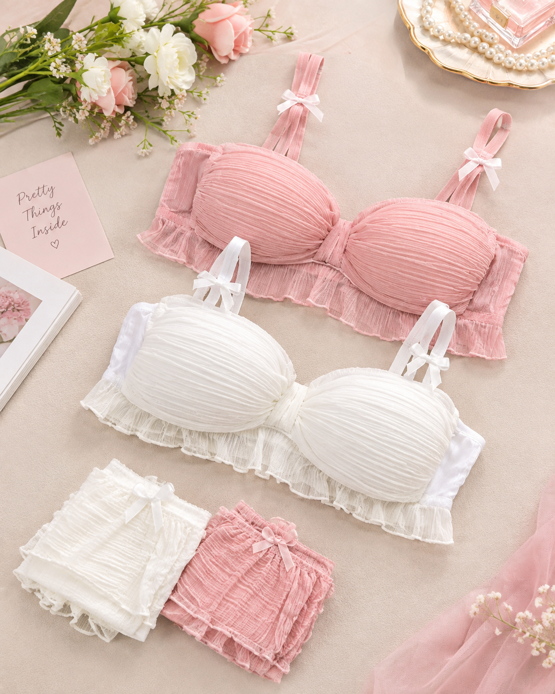 Bow Style Padded Soft Bra Set Secretinner