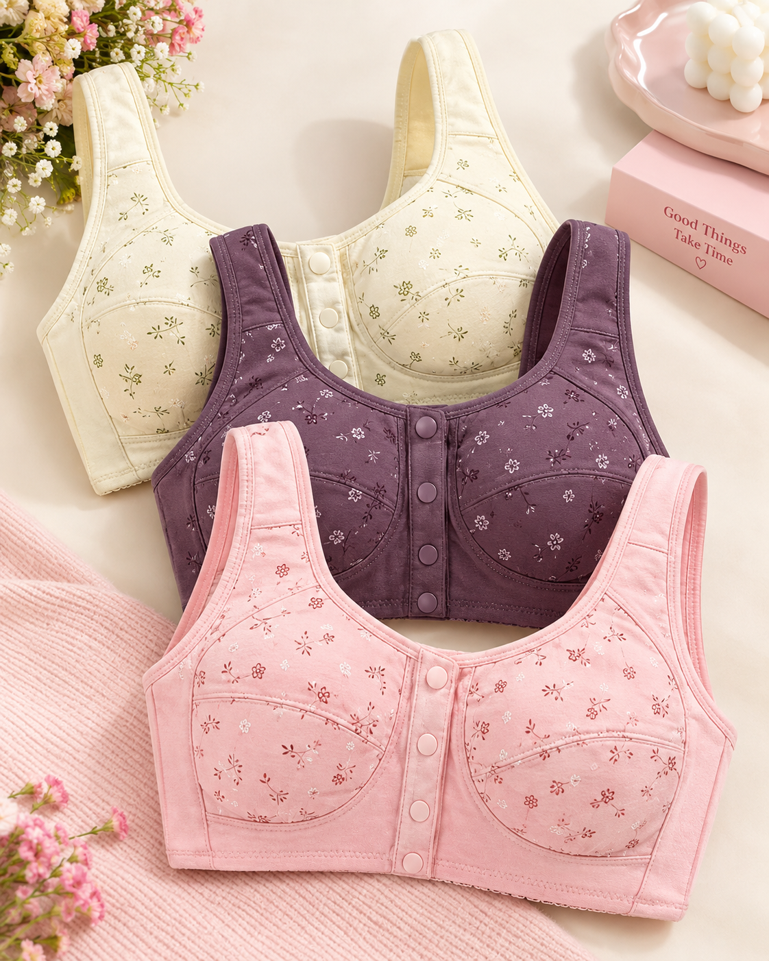 New Anti-Sagging Front Open Cooling Cotton Bra Secretinner