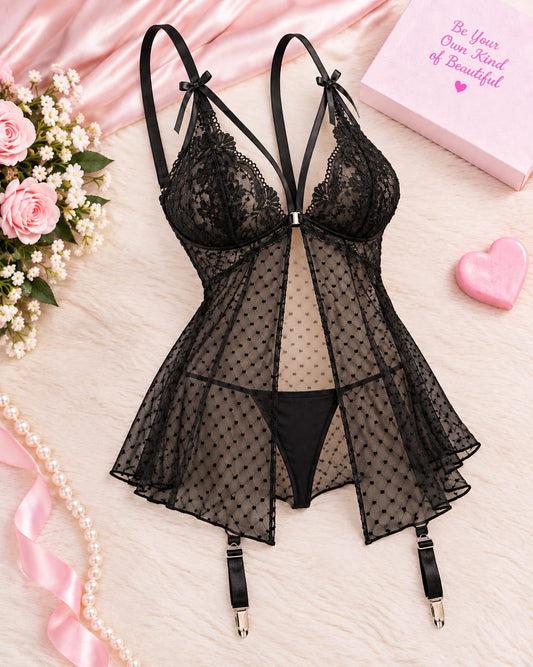 Full Net Fancy Short Lingerie Front Open Secretinner