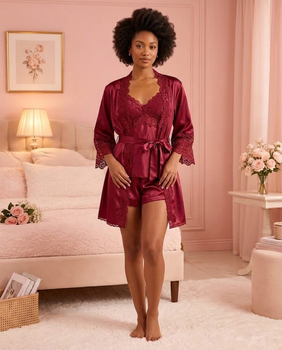 Flourish 6-Piece Padded Silk Satin Pajama Set Secretinner