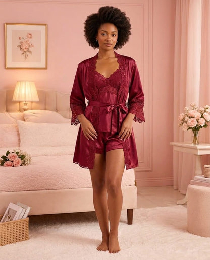 Flourish 6-Piece Padded Silk Satin Pajama Set Secretinner
