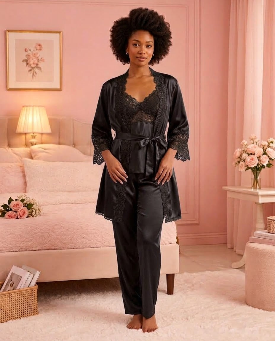 Flourish 6-Piece Padded Silk Satin Pajama Set Secretinner