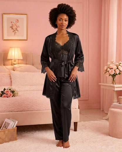 Flourish 6-Piece Padded Silk Satin Pajama Set Secretinner