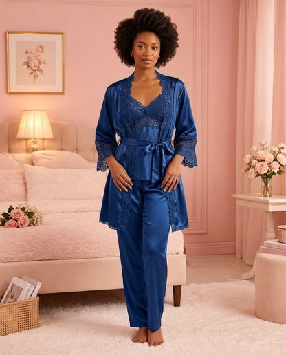 Flourish 6-Piece Padded Silk Satin Pajama Set Secretinner