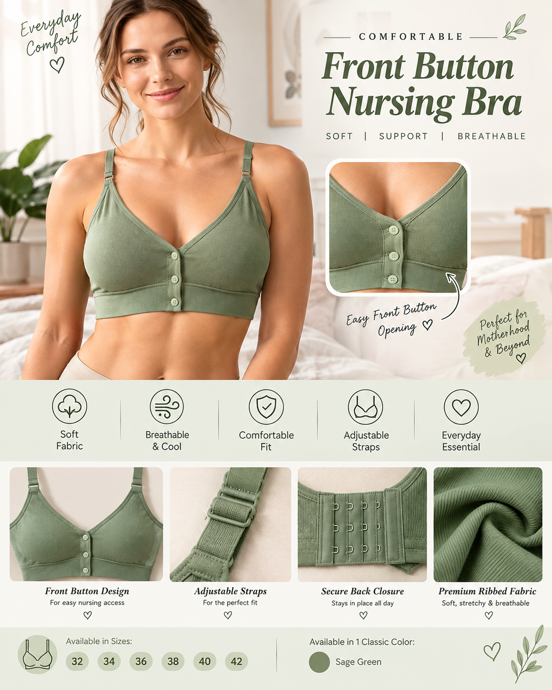 Comfortable Seamless Front Button Nursing Bra Secretinner