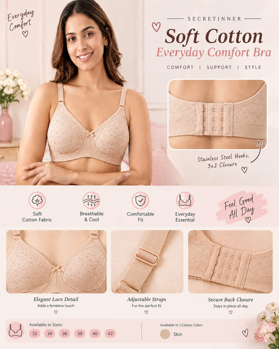 Soft Cotton Everyday Comfort Bra Secretinner