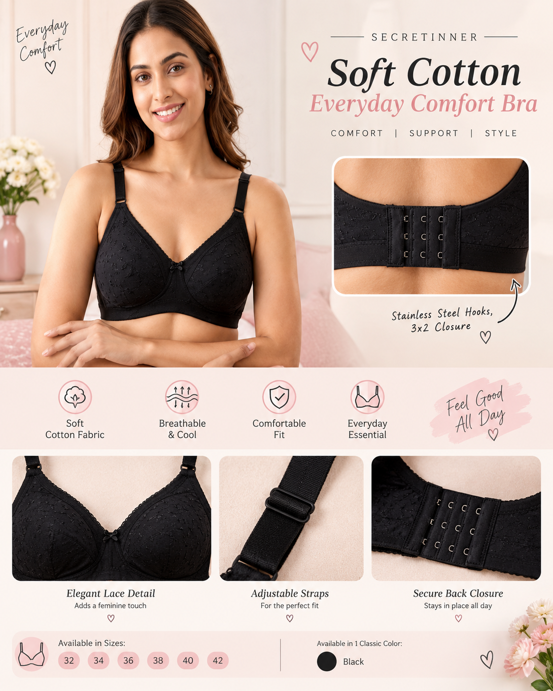 Soft Cotton Everyday Comfort Bra Secretinner