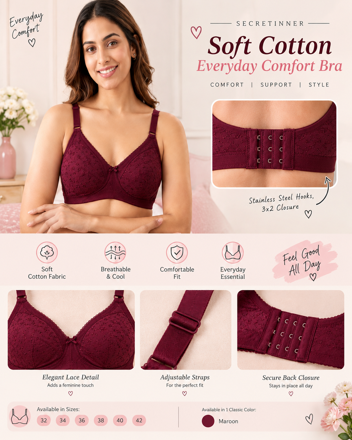 Soft Cotton Everyday Comfort Bra Secretinner
