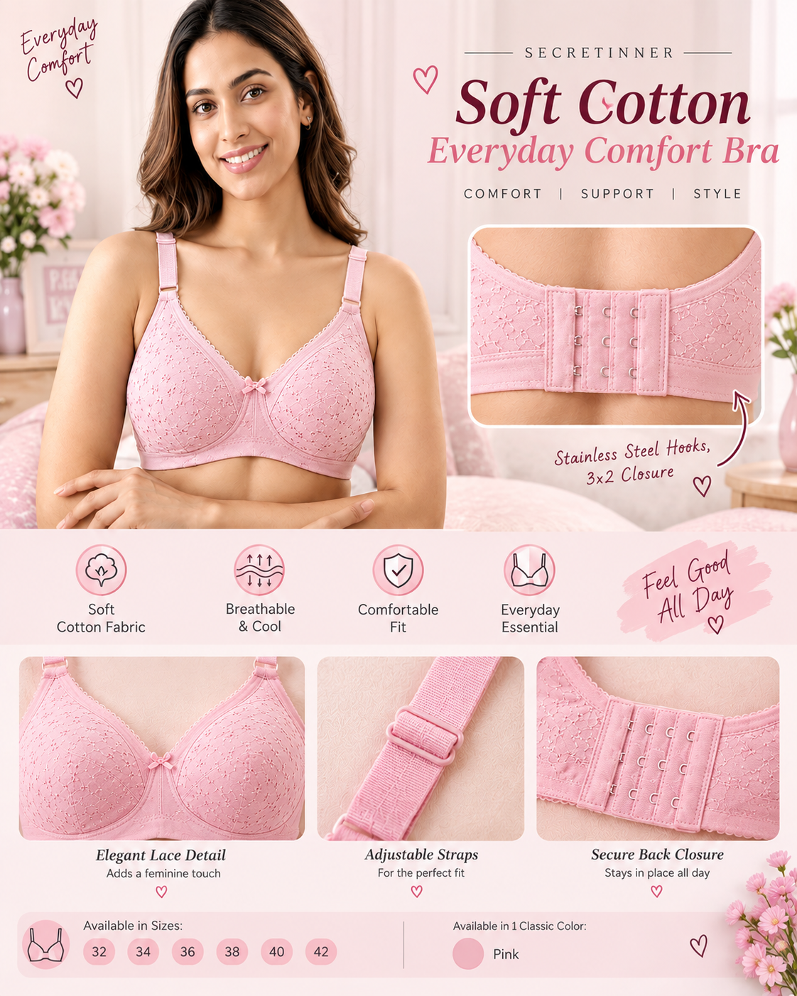 Soft Cotton Everyday Comfort Bra Secretinner