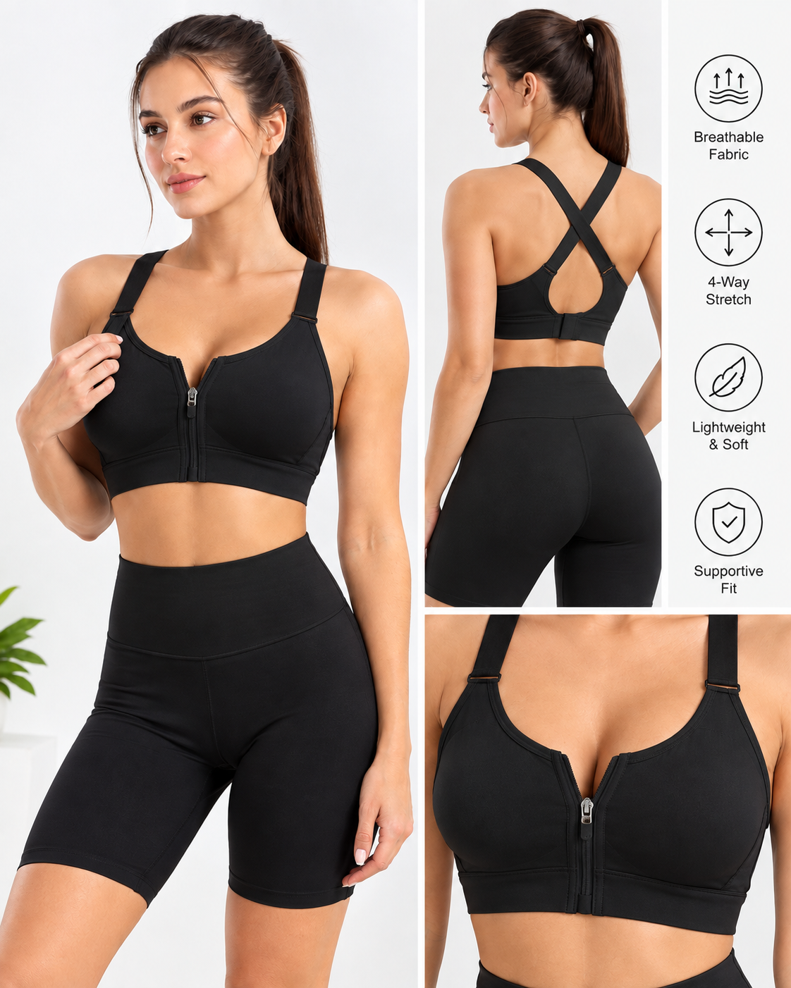 Front Open Zipper Sports Bra – Easy Zip Everyday Comfort secretinner