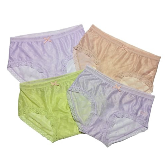 Four pairs of women's underwear in different colors on a white background