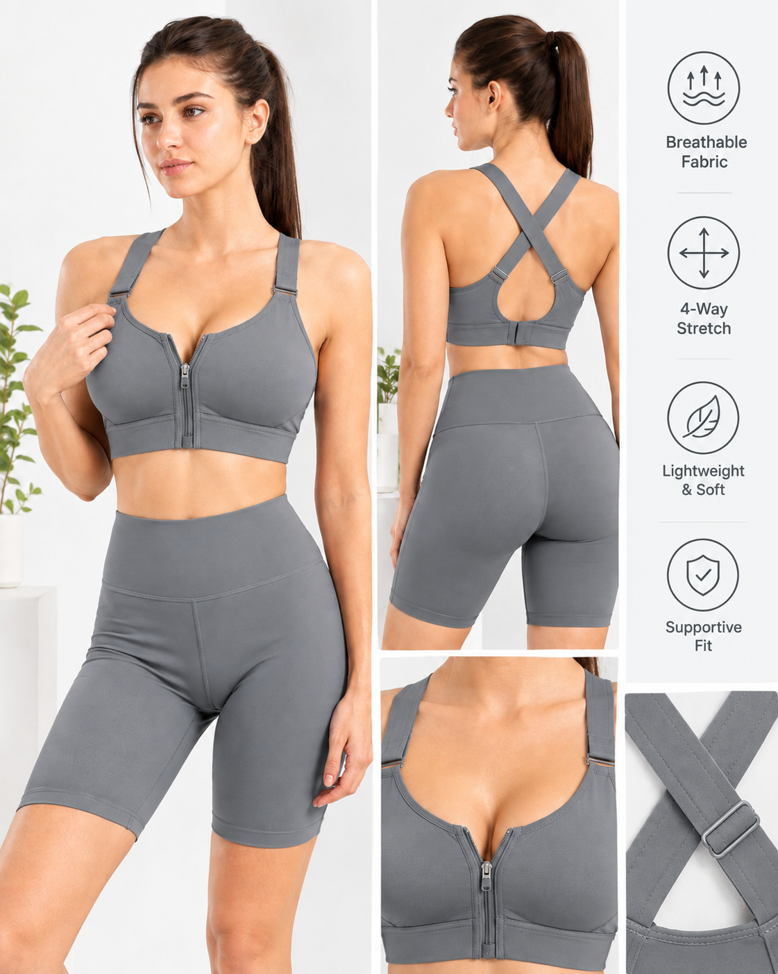 Front Open Zipper Sports Bra – Easy Zip Everyday Comfort secretinner